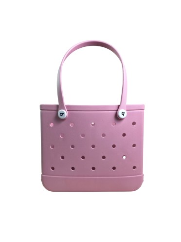 Madosh EVA Beach Tote Bag for Women - Waterproof Rubber Open Top Pool Bag - Washable Sandproof Large Travel Basket - Durable Gym, Shower & Boat Utility Handbag (13.5" x 12")(BPink)